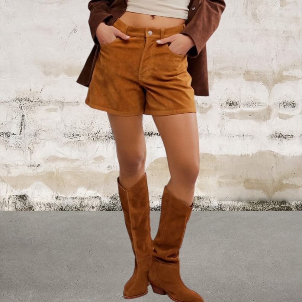 Free People $88 Tippi Faux Suede Shorts Dark Honey Size 27 NWT
